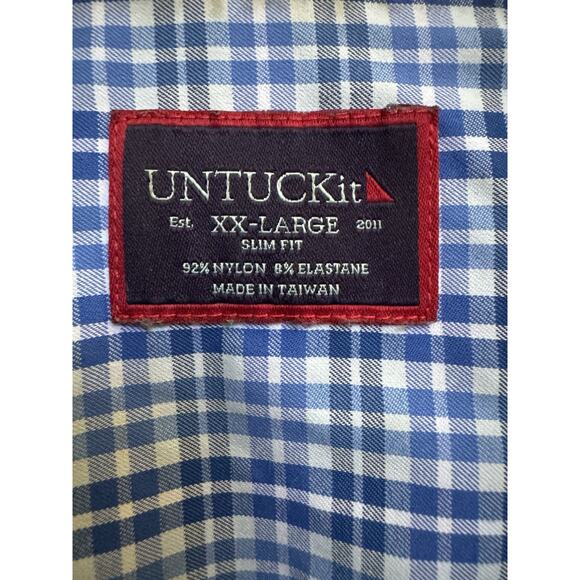 UNTUCKit Men's Short Sleeve Button-Up Shirt, Slim Fit, Blue, Size XXL Sail Logo - Picture 3 of 8